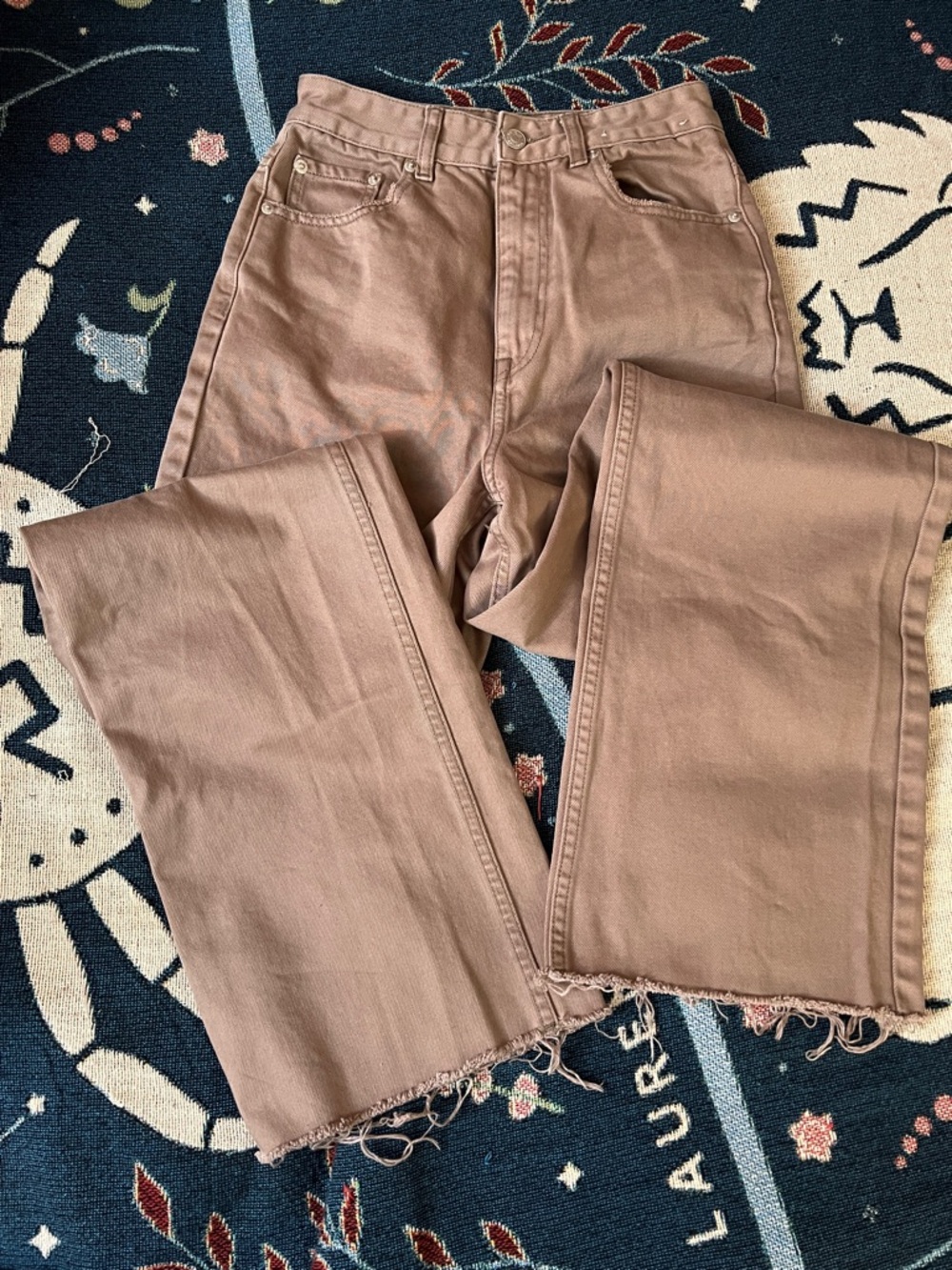 Glasson High-Rise Raw Hem Straight/wide Leg Pants